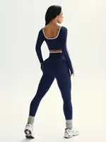 Women's Fall/Winter New Arrival Round Neck Long Sleeve Yoga Top Outdoor Sports Fitness Yoga Pants - Image 2