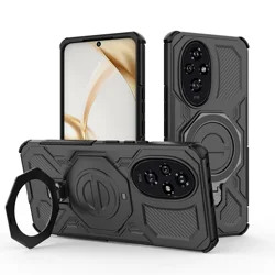 Magnetic Wireless Charging Phone Case with Ring Holder Kickstand - Carbon Fiber Soft Cover - Honor 400 Pro (HK - JZ - black)