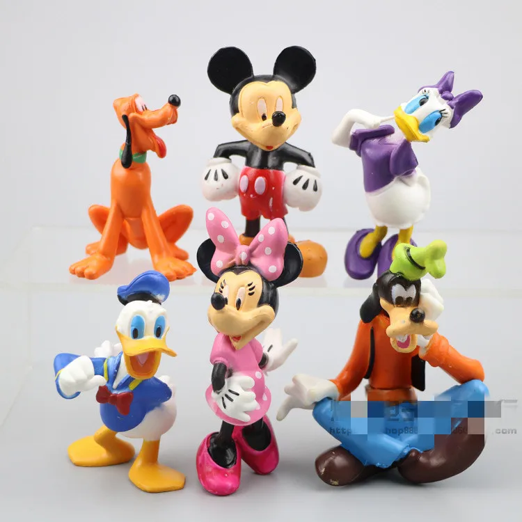 Figuras de acción de Disney, juguetes de Mickey Mouse, Minnie, Pato Donald,  Daisy, Pluto, Goofy, modelo de muñeca de regalo, decoraciones de pastel de  coche, 6 piezas por juego - AliExpress