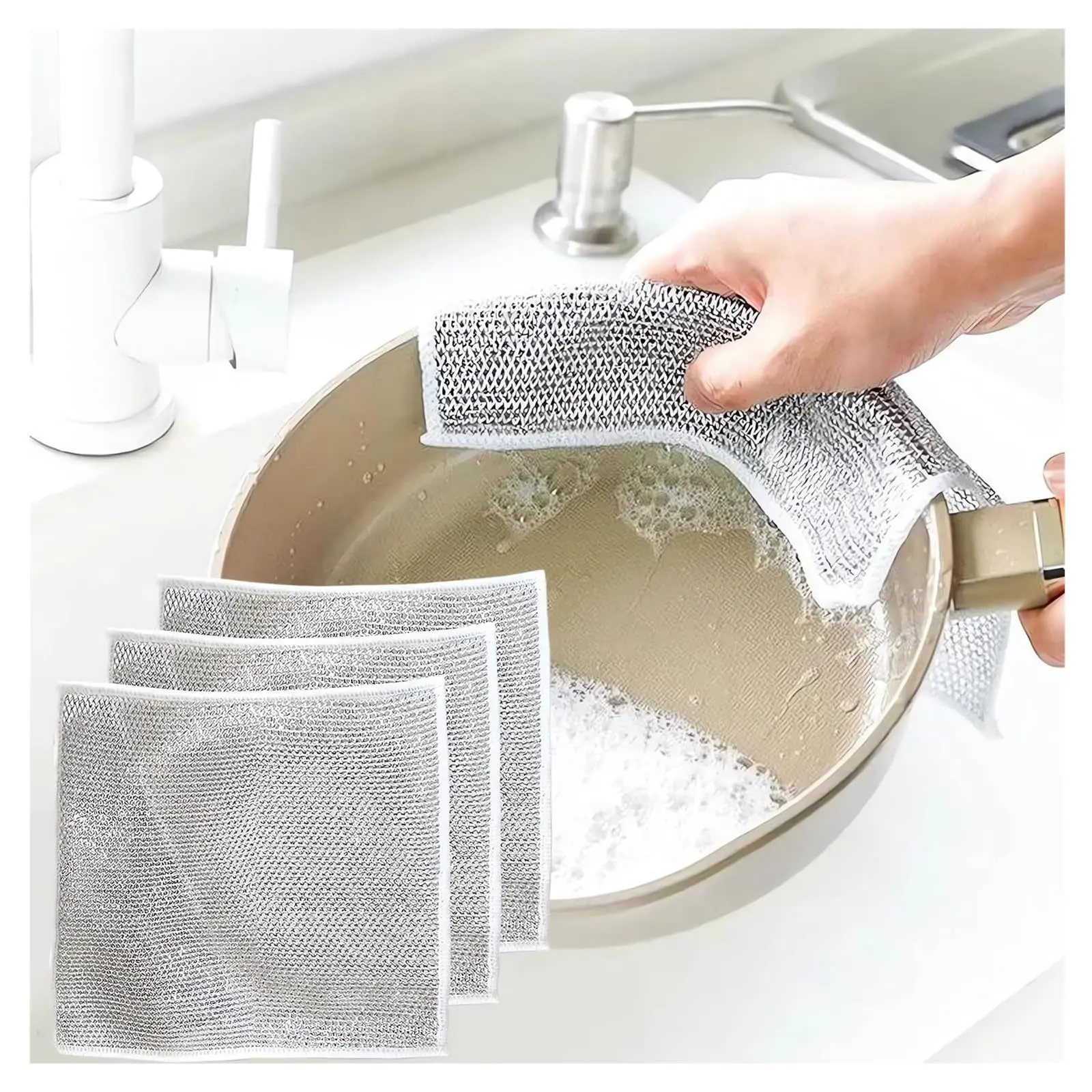 

5/10pc Dishcloths Multi-purpose Wire Dishcloth Wet & Dry Wire Dishcloth Kitchen Cooktop Dishwashing Cloths Daily Cleaning Cloths