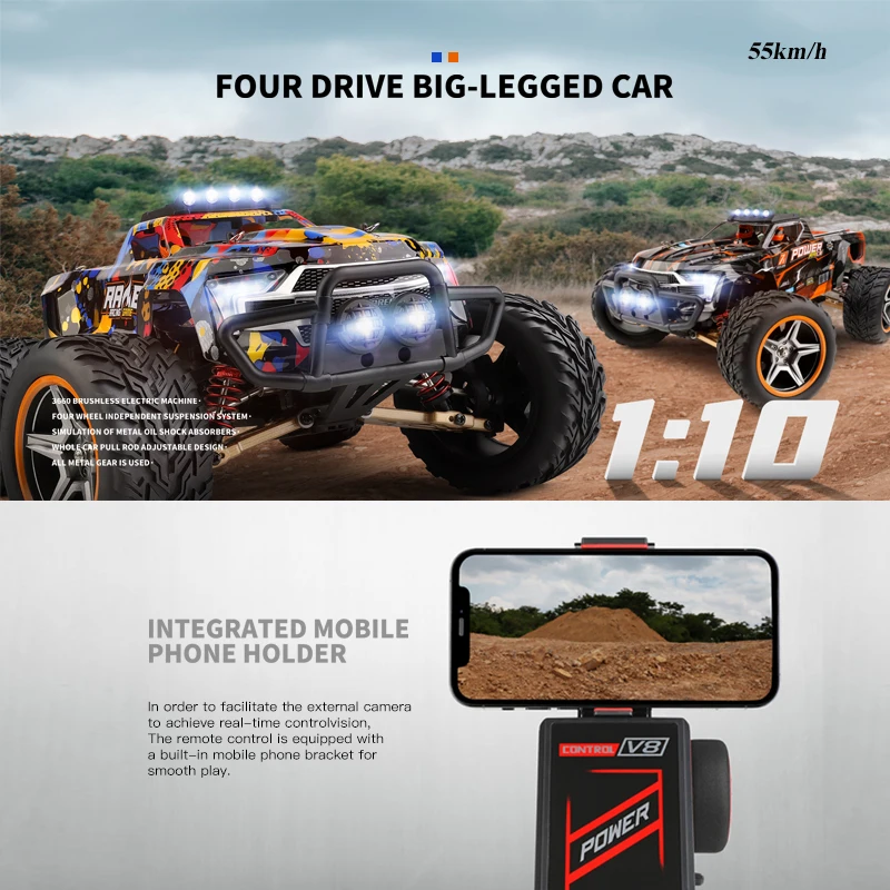 WLtoys 104016 104019 1/10 4x4 Remote Control Cart 4WD 55KM/H Off-Road Drift Profeesional Alloy RC Car VS WPL C24 Children Toys 6