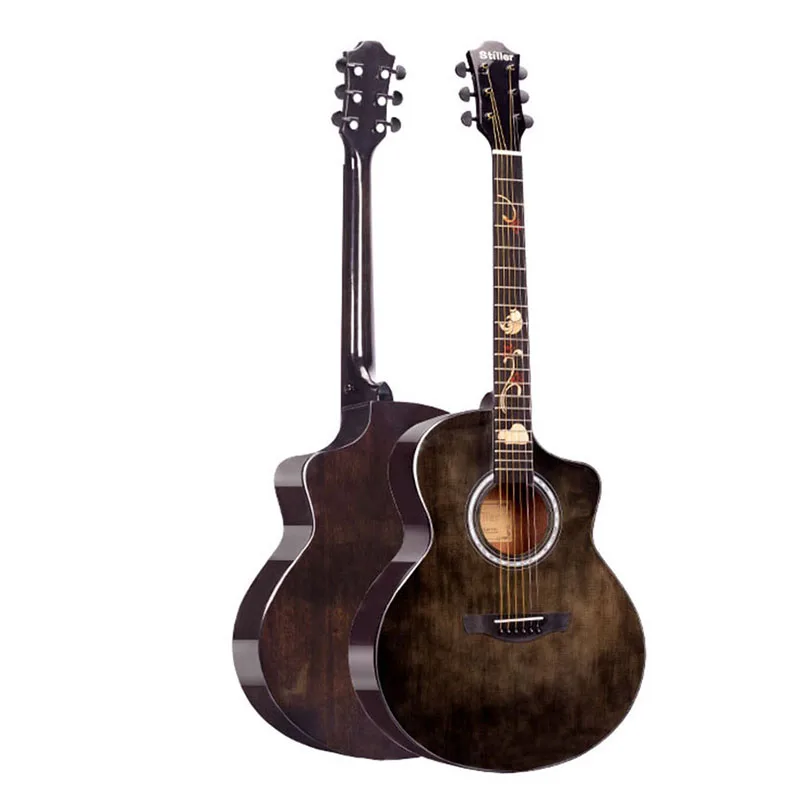 Akoestische gitaar pick up draagbare linkshandige gitaar professionele grote walnoot hout fineer