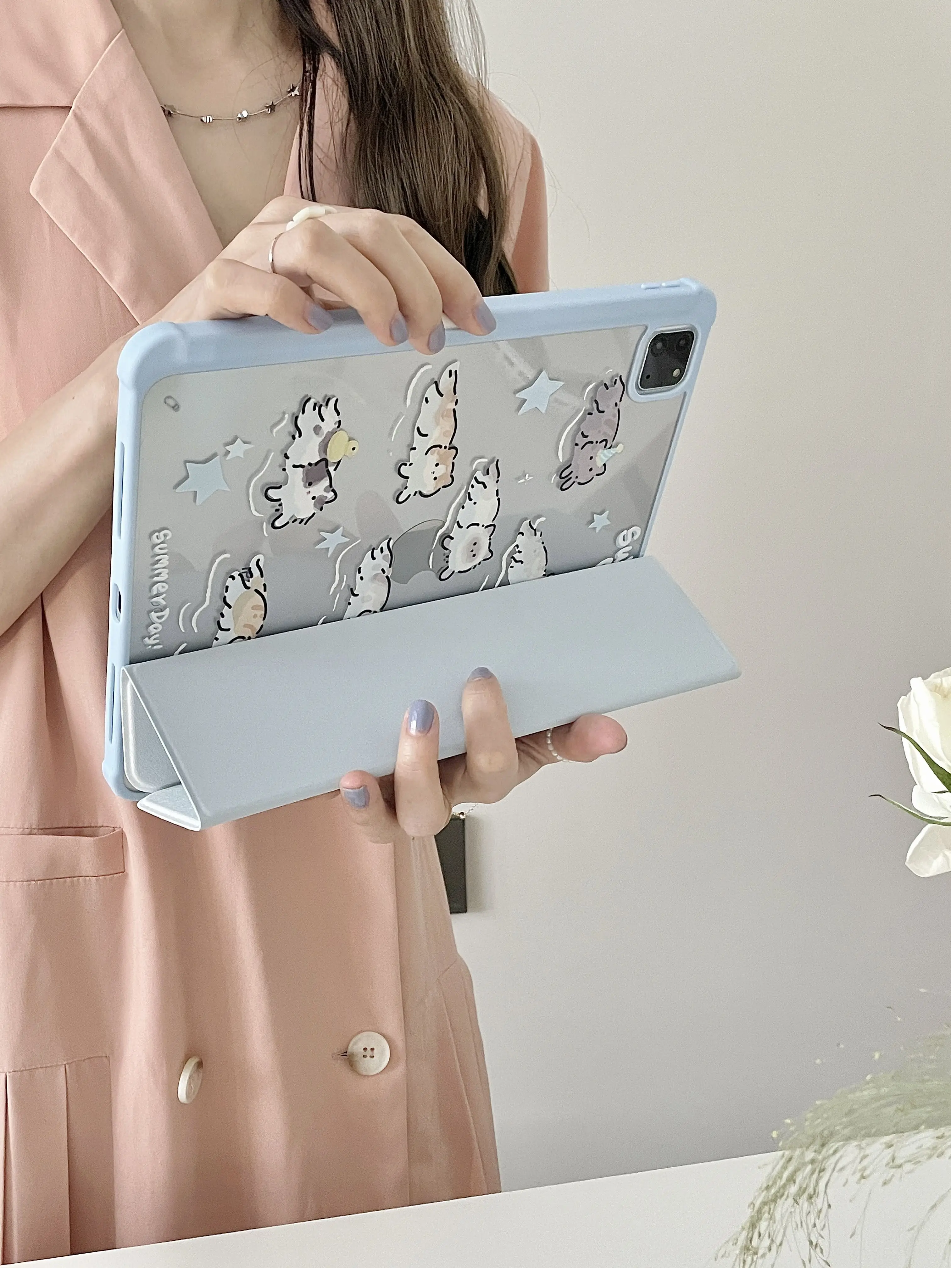 Capa de Gato de Natação para Ipad Capa com Slot para Lápis Bonito Novo 2023 Ipad 10th 10.9 Ipad Pro 11 12.9 10.5 9.7 Air 10.9 Mini6 - Imagem 6