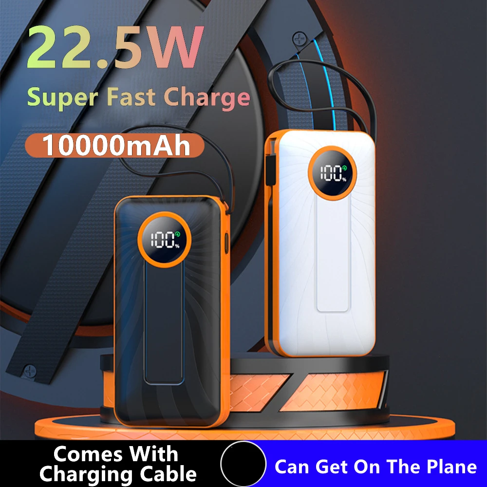 

Type-C Power Bank, Built-in Wired Digital Display Battery, 20W, 22.5W, 10000mAh, Suitable for iPhone 15 14 13 12 Pro, 2024 HOT