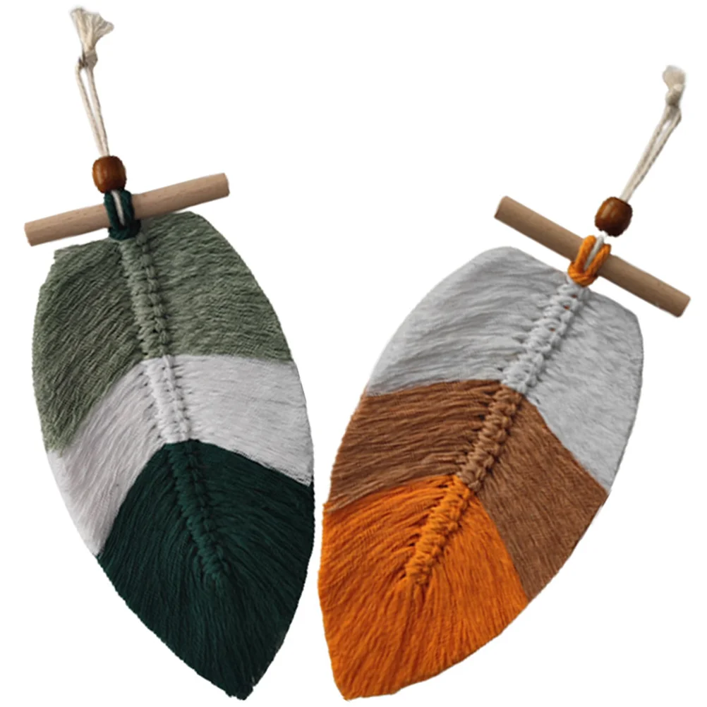 

Macrame Wall Decor 2 Pcs Macrame Leaf Wall Hanging Handmade Boho Wall Hanging Macrame Wall Decor Wood Beads Ornaments Nursery