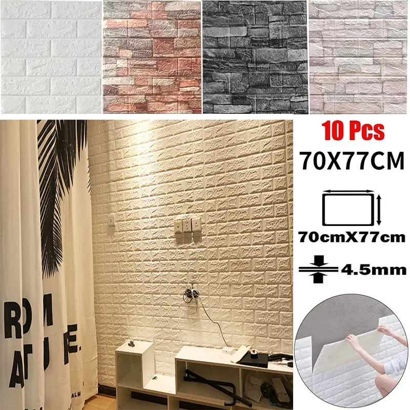 

10pc 70X77cm 3D Brick Wall Stickers Self-Adhesive Panels Living Room Decor Foam Waterproof Wallpaper Background Home Decoration