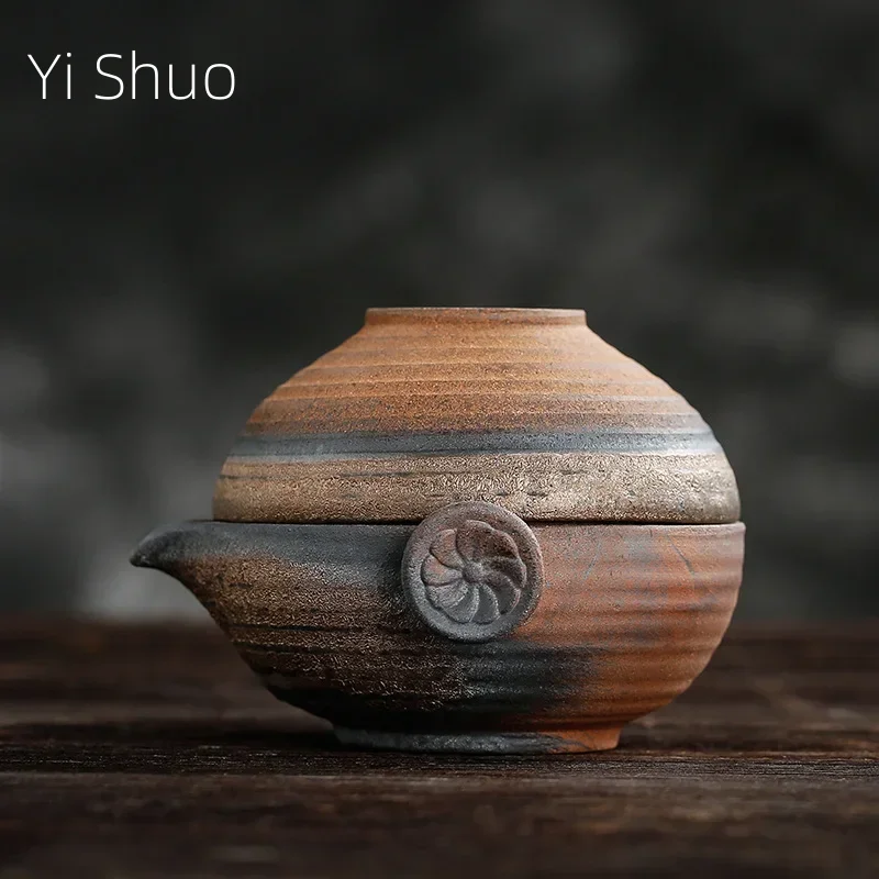 Tea Set Japanese Style Stoneware Quik Cup A Pot of A Cup Retro Wood Tureen 1 People Office Outdoor Travel