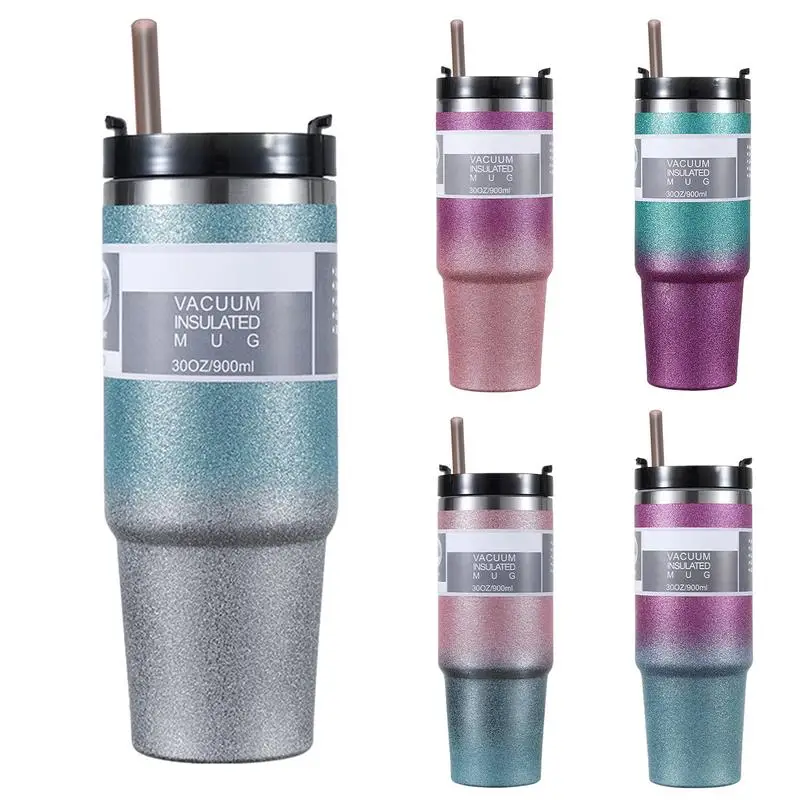 

900ml Mug With Handle Insulated Double Layer Vacuum Cup With Lids Stainless Steel Coffee mugs Thermos Cup for Travel Thermal Mug