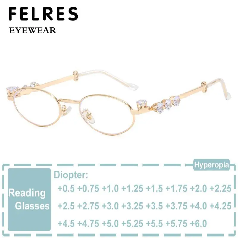 

Diamond Inlaid Oval Metal Reading Glasses Pearl Small Frame Fashion Prescription Presbyopia Eyeglasses Optical Magnifier