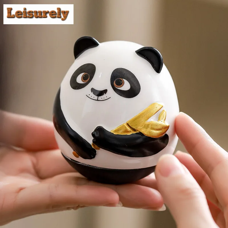 Panda Embracing Bamboo Tumbler Tea Pet Handmade Exquisite Miniatures Tea Figurine Play Toys Tea Statue Ornaments Craftsmanship 