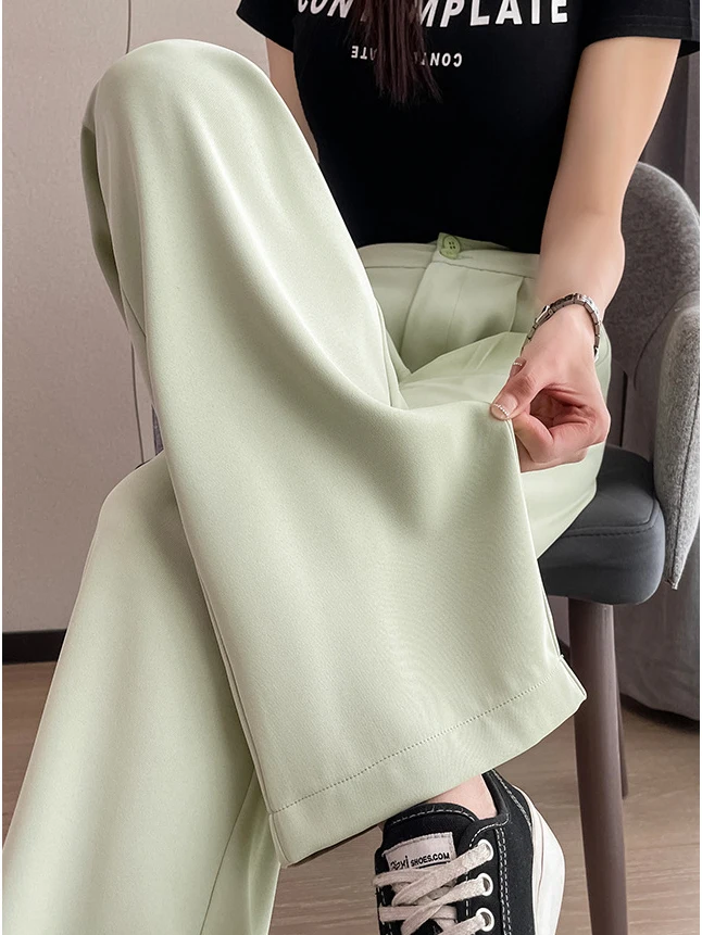 

High Quality Wide Trousers for Women Summer Offic Thin Ice Slik Suit Pants Korean Loose Straight Slacks Baggy Sweatpants 3XL