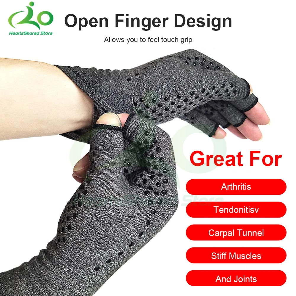 

Gloves Hand Copper Arthritis Gloves Dispensing Pressure Joint Pain Relief Half Finger Anti-slip Therapy Gloves For Womens Mens