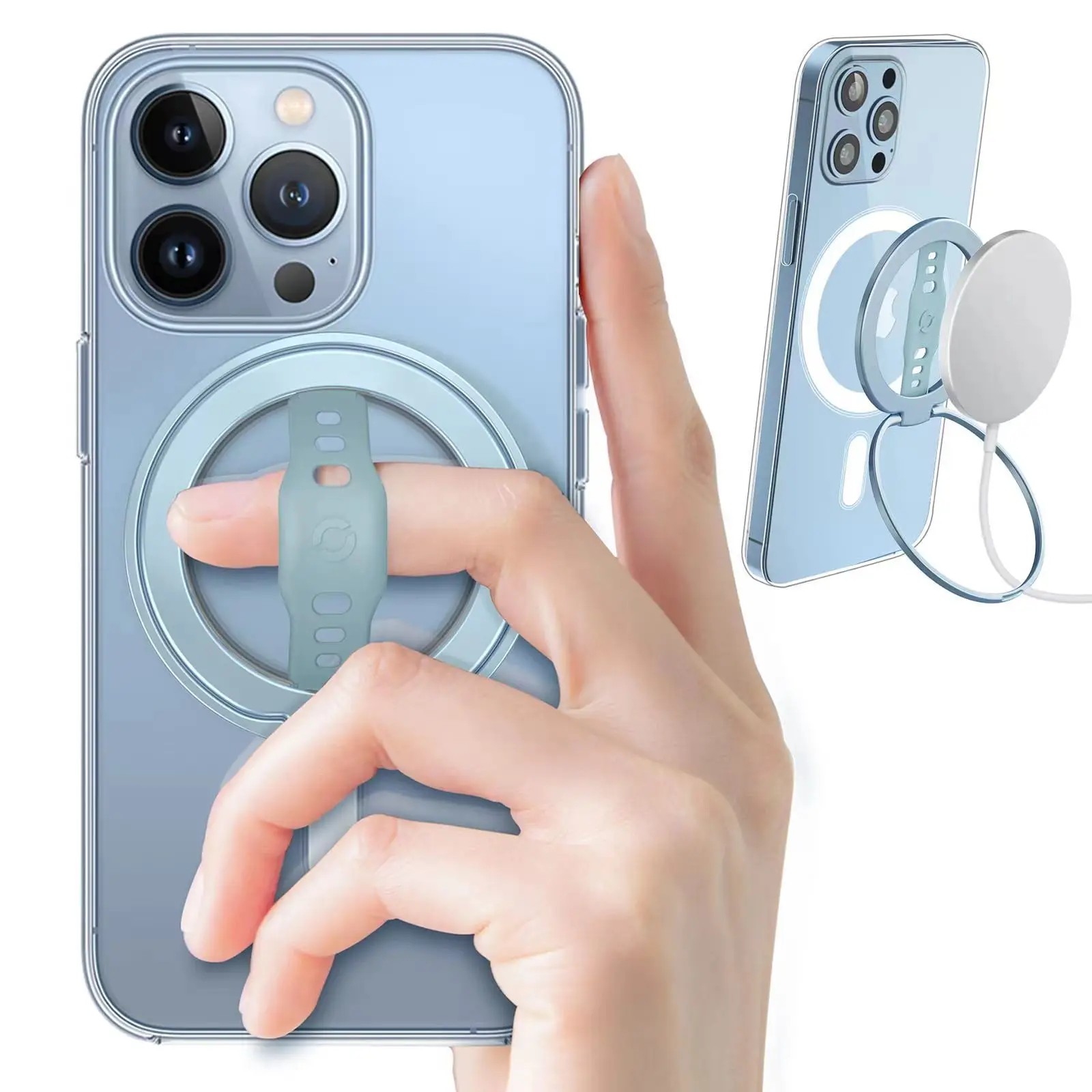 Magnetic Ring Phone Holder for Magsafe Wireless Charging Phone Grip Stand with Silicone Finger Strap Removable Car Phone Holder Mallzona