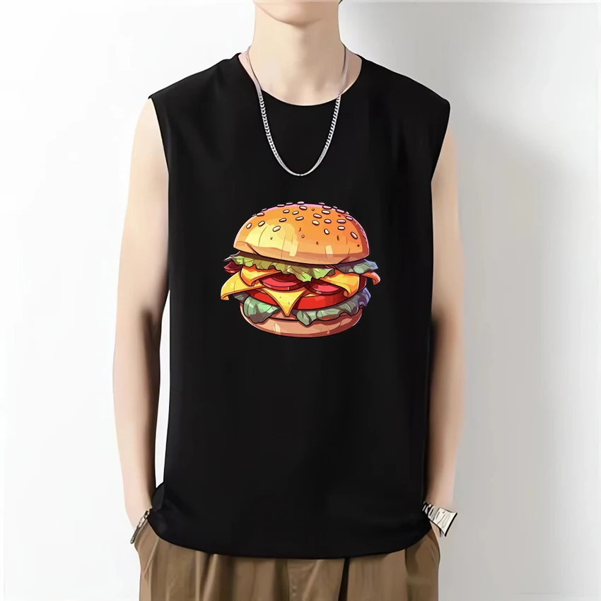 

Funny Hamburger Graphic Fitness Tank top New Unisex Summer Breathable Oversized Sleeveless T shirt Men Women Outdoor Sportswear