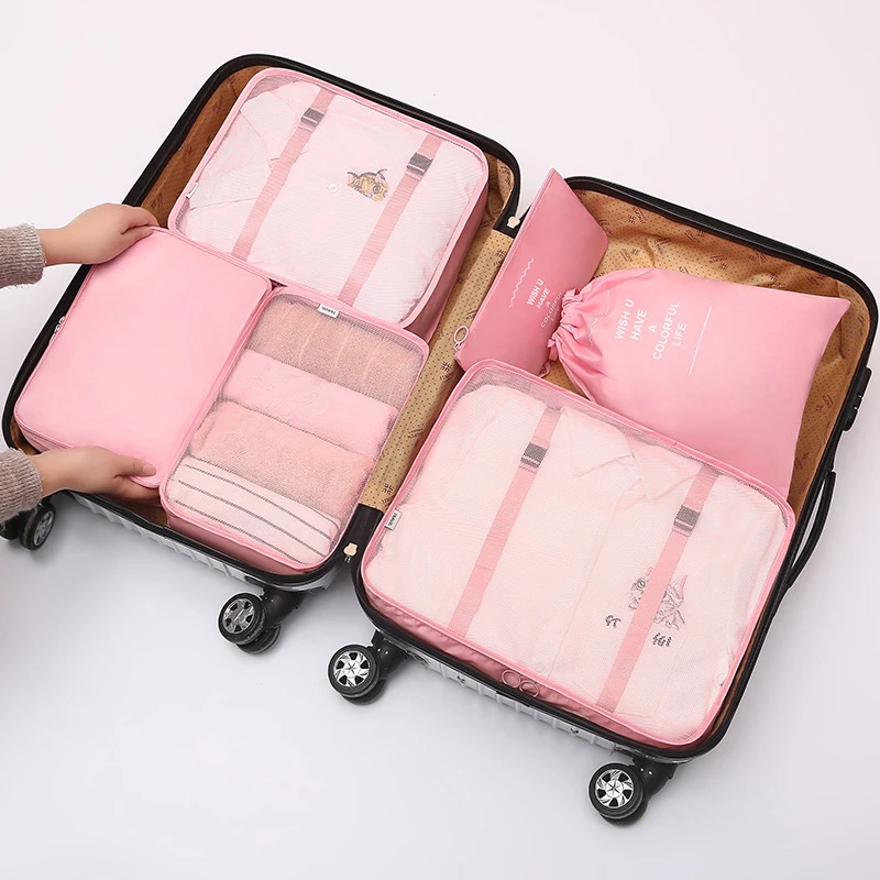 Reusable 6pcs Portable Travel Storage Bag Business Luggage Clothes Sorting Essentials Pouch Underwear Sock Shoes Finishing Pack