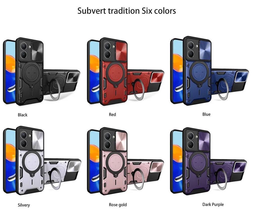 Enhanced Metal Ring Camera Protect Case with Rotating Holder and Armor Design