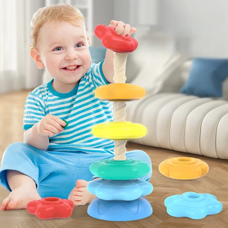 Educational Toys Puzzle Toys Stacking Puzzle Toys Stacking Toys Baby Rotating Rainbow Tower Montessori