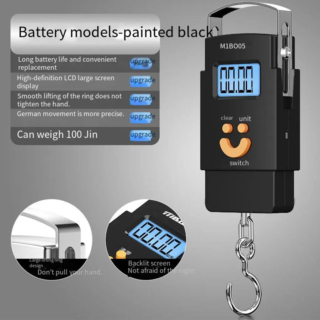 Stainless Steel Portable Digital Hanging Scales Electronic Luggage Balance Battery Powered Hook LCD Display with Backlight