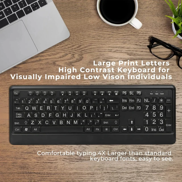 Print Backlit Keyboard Large Wired USB Lighted Computer Keyboard for Seniors and Low for Vision Individuals White Backl - Image 2