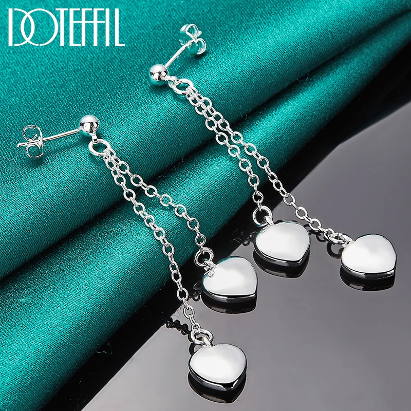 DOTEFFIL 925 Sterling Silver Solid Heart Drop Earrings For Woman Wedding Engagement Fashion Party Charm Jewelry