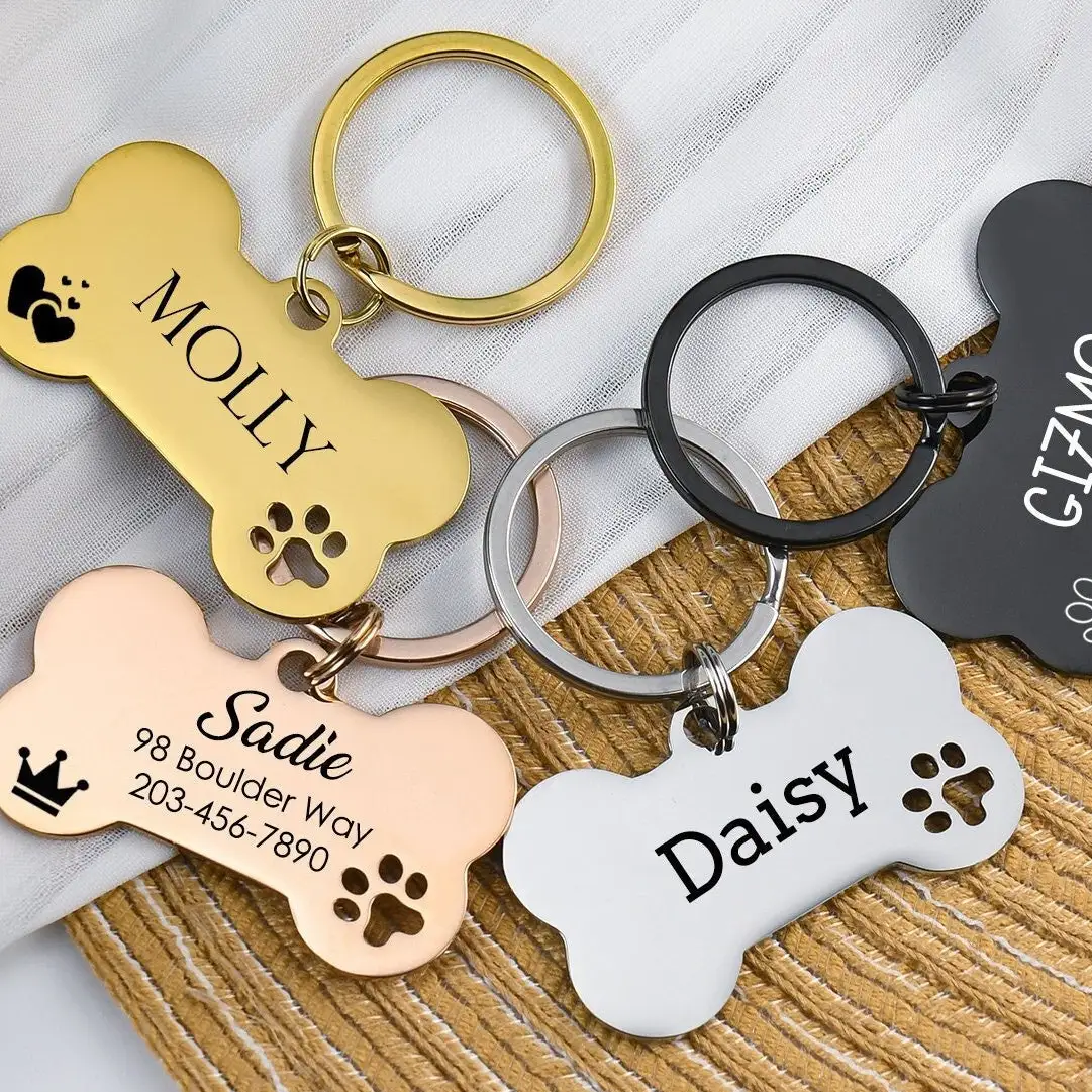 Personalized Pet ID Tag Safety Anti-Loss Dog Cat Tag with Instant Info Custom Engraved Stainless Steel Name Tag Durable Pet Tag