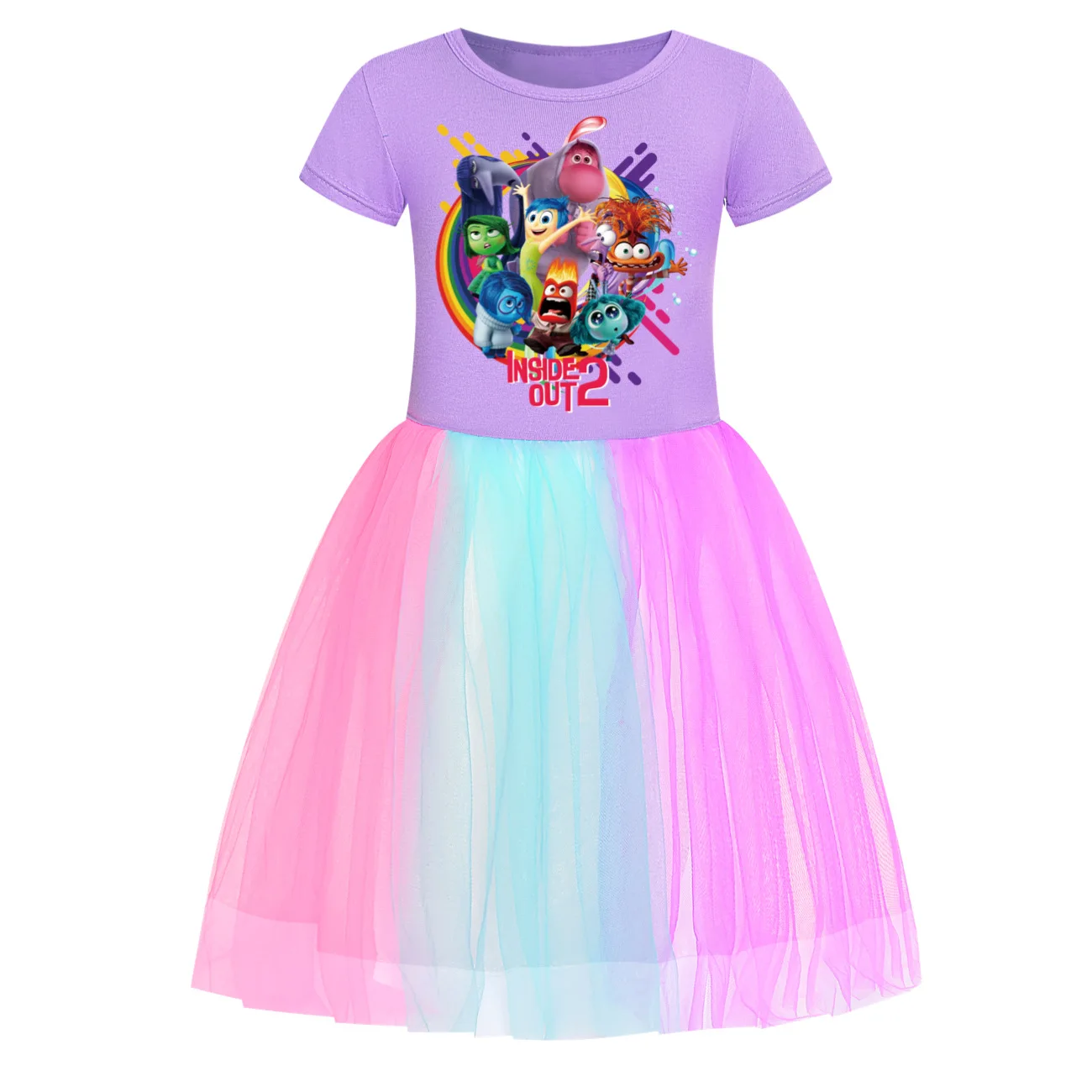 Kids Girls Dress Inside Out 2 Summer Cartoon Joy Disgust Lace Princess Vestido Dress Casual Clothes Children Birthday Party Sets