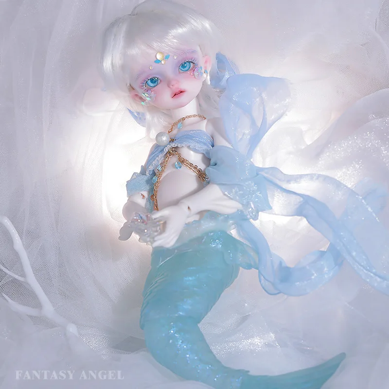 JOYBJLucia BJD Doll 1/6 Blue Handcraft Faceup Shiny Crystal Mini Sweet Mermaid Fullset Girl Toy Ball Jointed Dolls Fantasy Angel