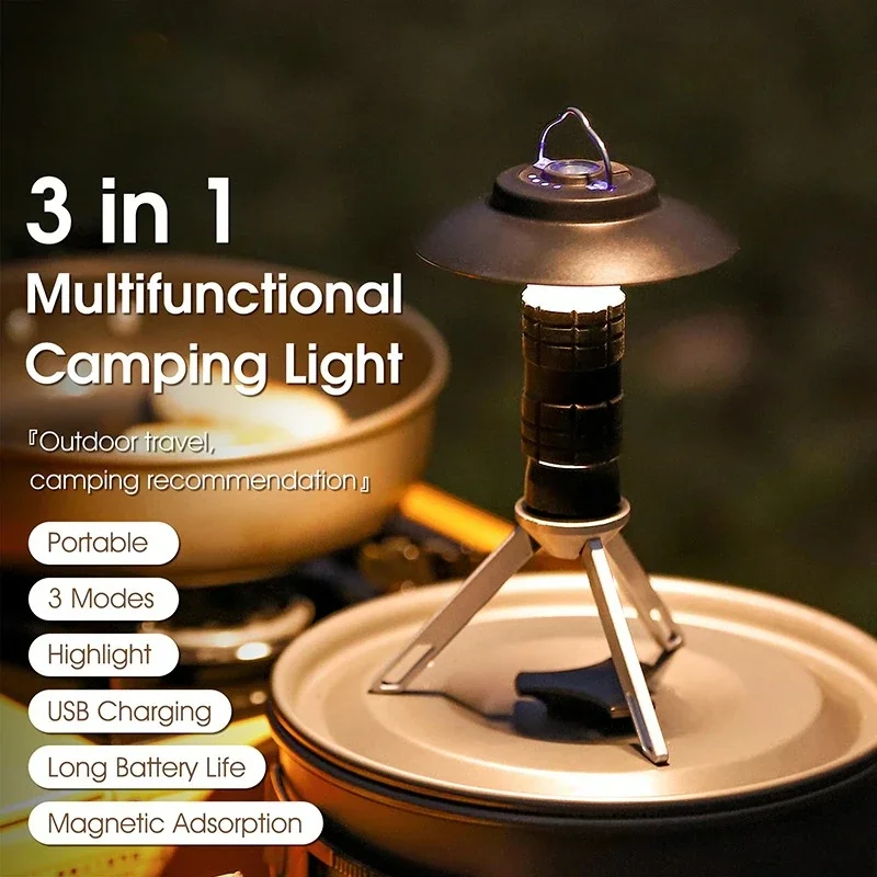 

Portable Camping Light with Magnetic USB Rechargeable 3 Lighting Modes Camping Lantern Outdoor Led Flashlight Tent Camp Supplies