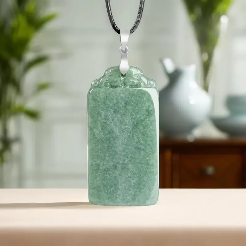 

Burmese Jadeite Pendant Green Charm Natural Talismans 925 Silver Necklace Men Gifts for Women Jade Amulets Carved Vintage