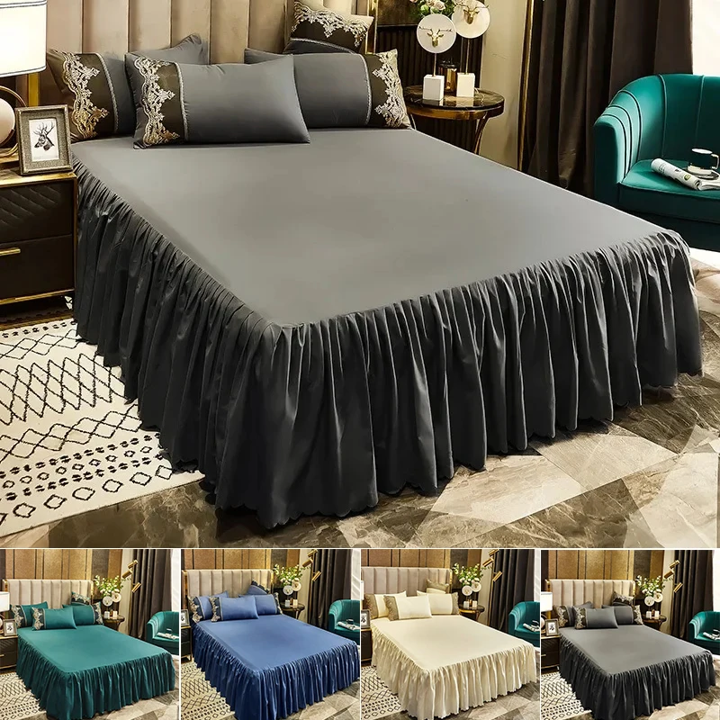 1pc Solid Color Bed Skirt Ruffled Bed Skirt Cover Bedroom Bed Cover Bed Skirt Non-slip Mattress Cover Bedsheet/ Bedspread