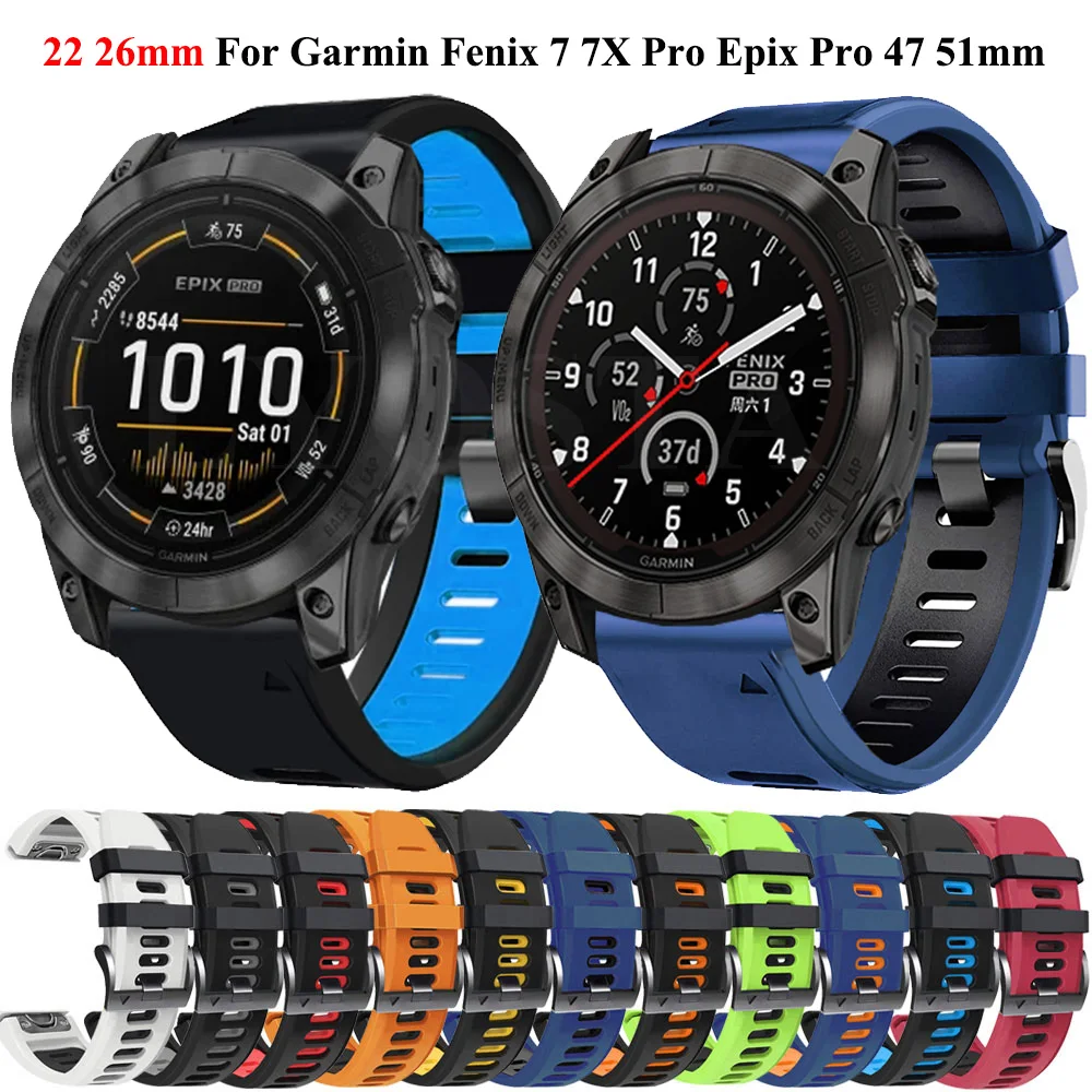 

26mm 22mm Silicone Quick Release Watch Strap for Garmin Fenix 7 7X Pro 6 6X Pro 5 5X Plus Epix Pro 47mm 51mm Easyfit Wristband