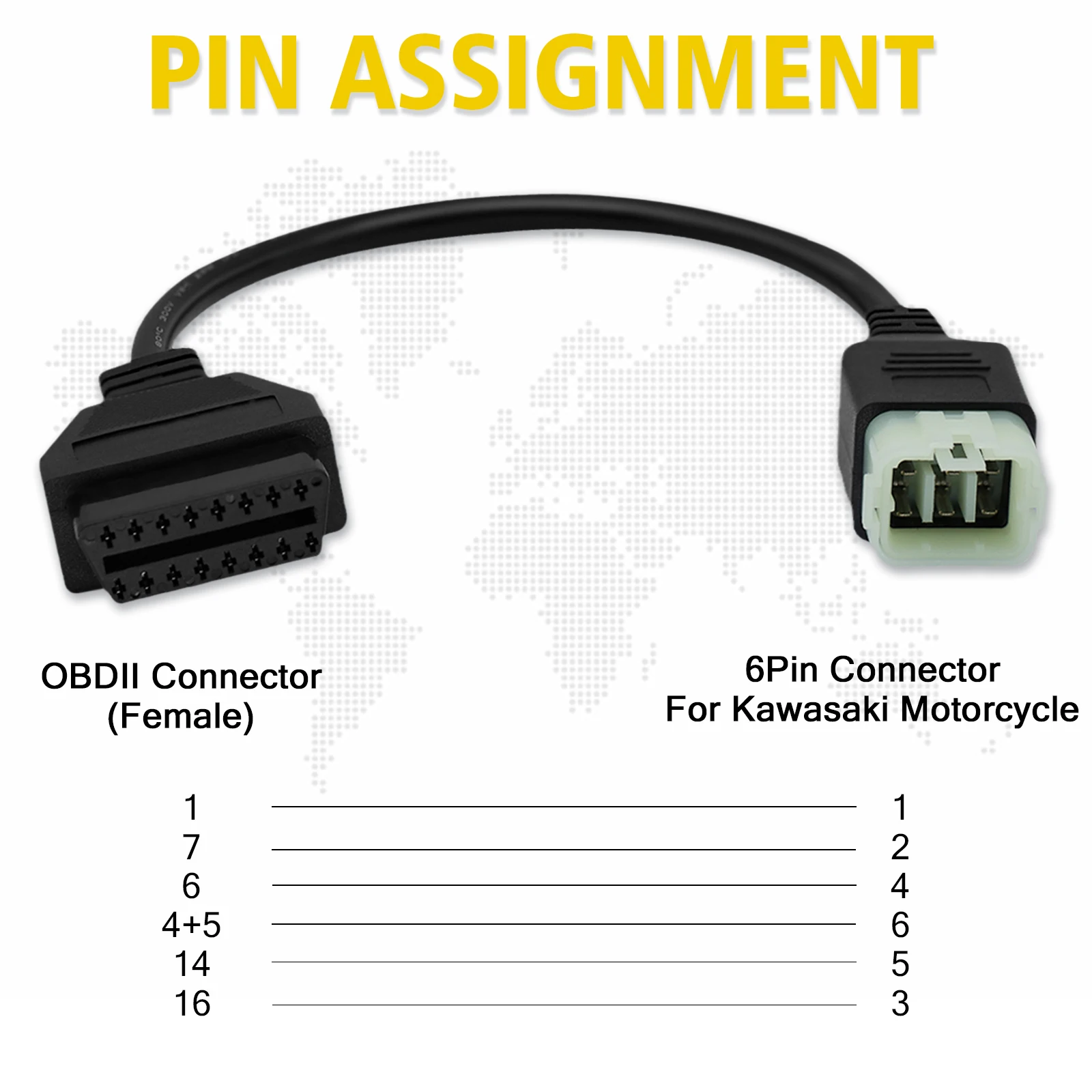 OBD Adapter for Kawasaki 6pin to 16pin Obd2 Diagnostic Cable
