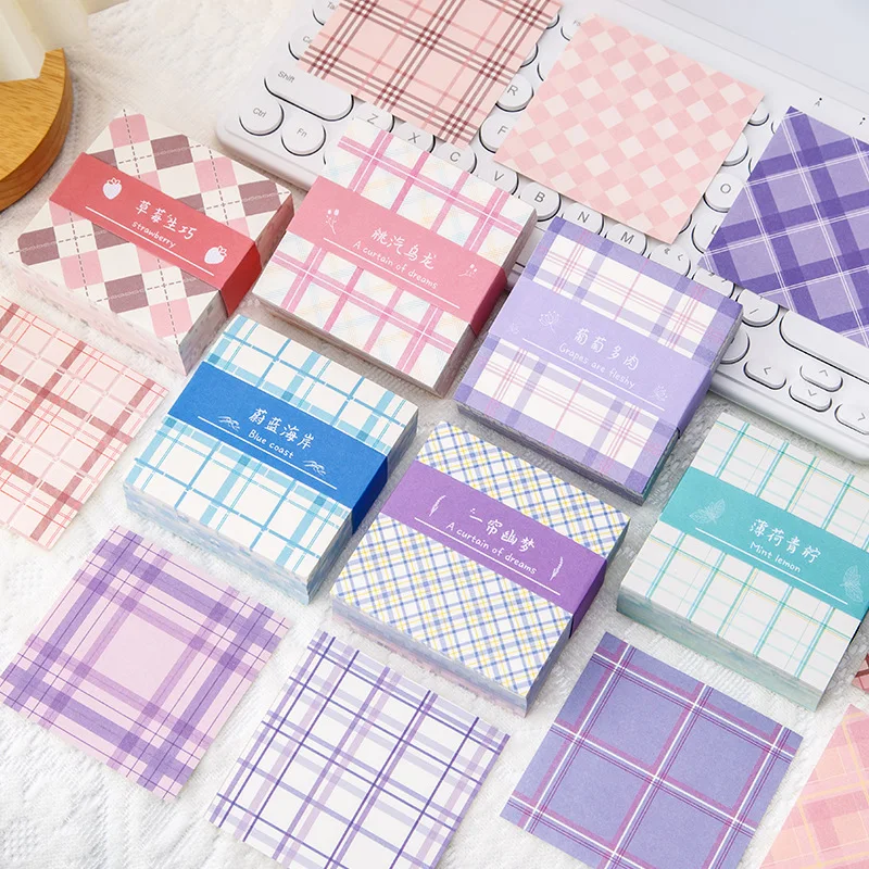 

80*80mm Cute Kawaii Plaid Series Memo Pad Stationery Message Posted It Planner Notepads Office School Supplies