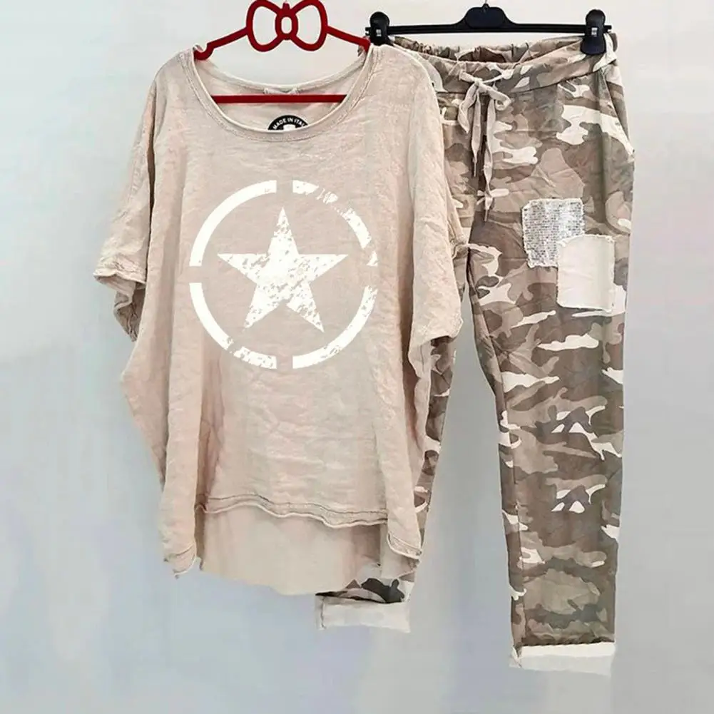 

Comfortable Daily Wear for Women Stylish Women's Summer Casual Suit Printed Round Neck Sportswear Set with for Fashionable