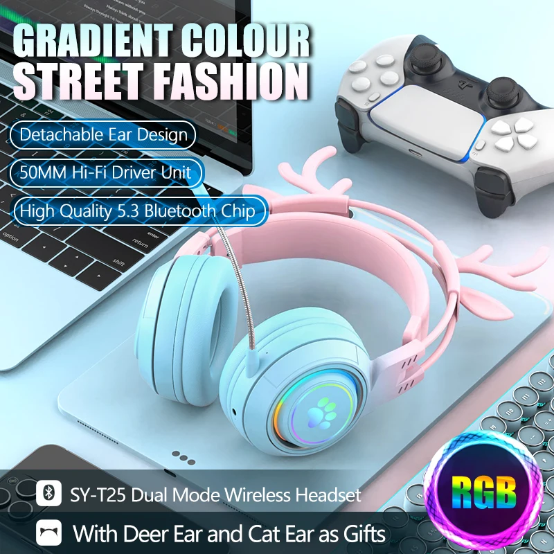 Gamer Headphone Wireless Bluetooth Headset With Cat Ear/Deer Ear HIFI