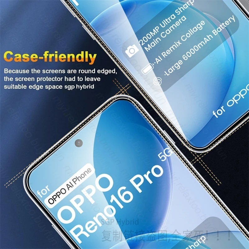Enhance your phone's protection with the Reno16Pro Case featuring 4-Pack 9H Tempered Glass Screen Protectors, offering Full Coverage and Superior Shielding.
