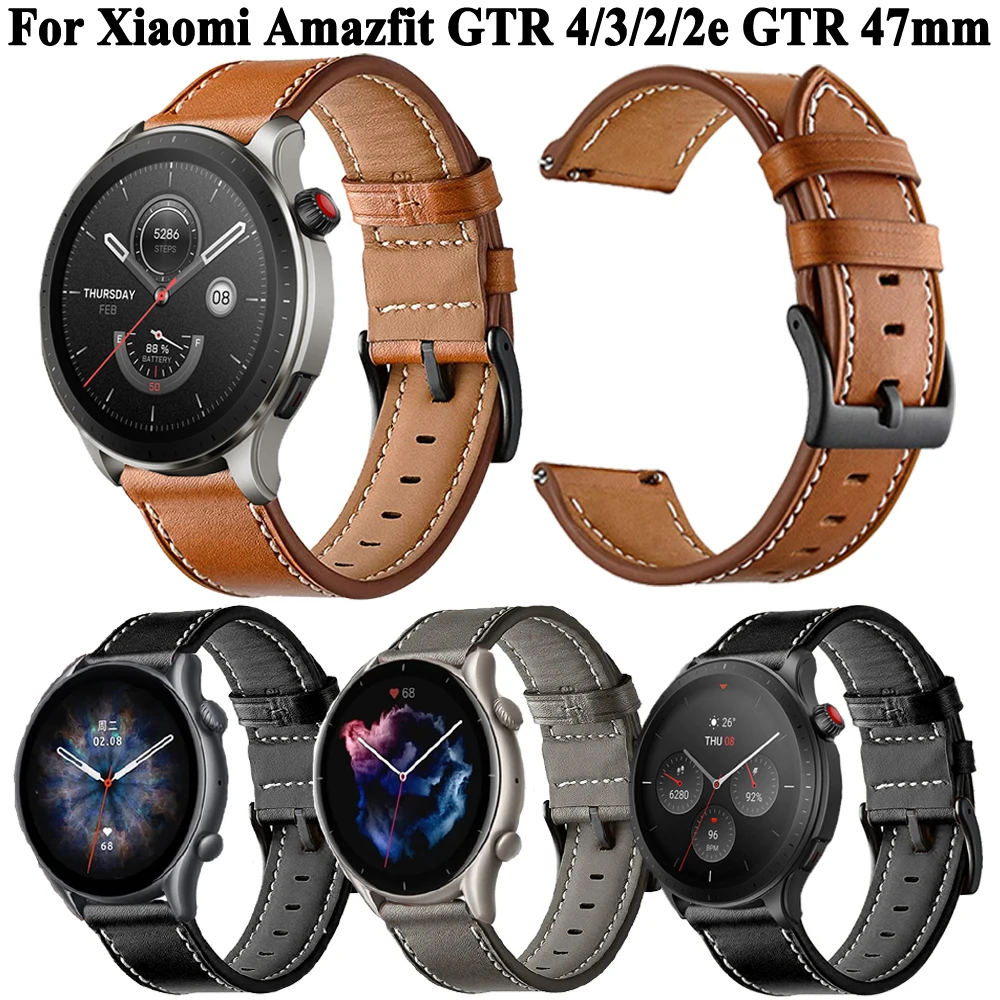 

22mm Leather Watch Strap For Xiaomi Amazfit GTR 3/4 GTR 2/2e 47mm Wristband GTR4 GTR3 Pro Stratos Smartwatch Bracelet Watchband