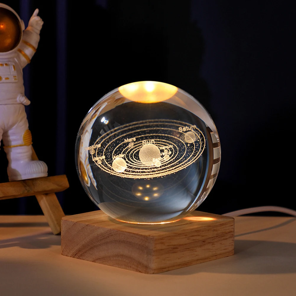 8cm Illuminated Display Base Wooden Glass Lighted Base with 6 LEDs Warm Light for Bedroom Office Desktop