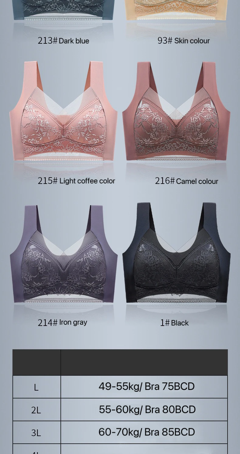 Plus Size Bra - Women's Lace Padded Comfort Bra With Ice Silk Fabric, Wire Free Support