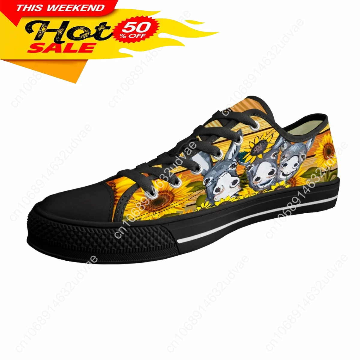 Fashion Hot Farm Donkey Sunflower Pattern Print Women's Casual Flat Shoes Classic Canvas Shoes Outdoor Sports Low Top Sneakers