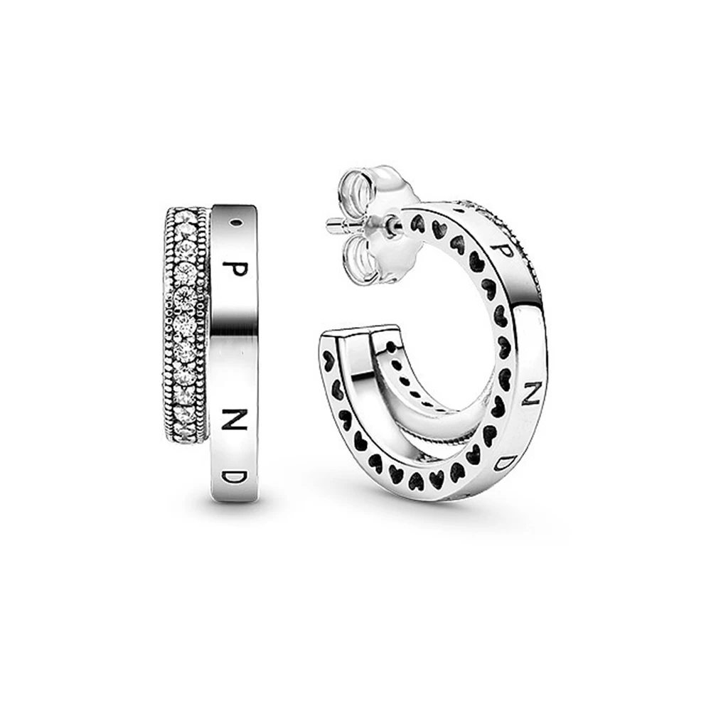 Pandora Pavé Double Hoop Earrings 925 Sterling Silver Romantic Gift Birthday Engagement Gorgeous - Hoop Earrings - AliExpress