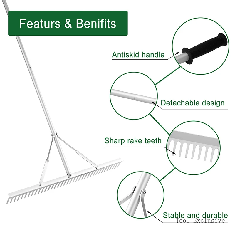 Aluminum Landscape Rake 36" Leaf Rake Tool For Loosening SoilLawn Care Weeding Lake Garden Pond Beach Landscaping Garden Tools