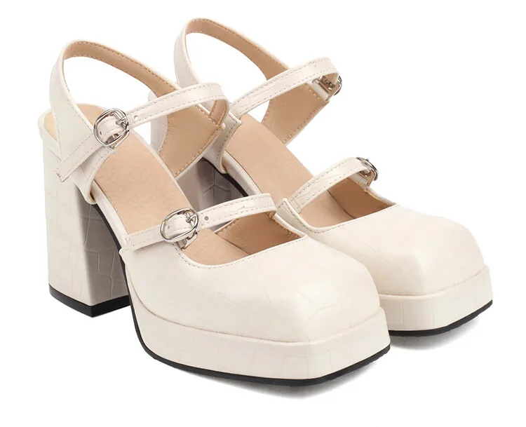 

Большой размер; Большие размеры; Квадратные носки обувь на платформе и толстом каблуке; Обувь на высоком каблуке; Удобная обувь в стиле ретро; Нейтральный стиль