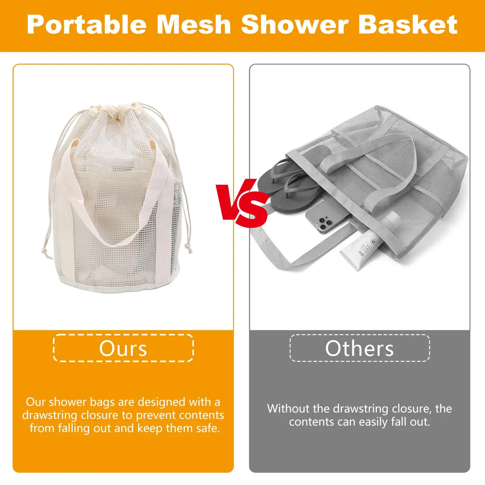 Large Capacity Lightweight Durable Nylon Mesh Travel Bag with Drawstring Closure & Multiple Pockets,Stylish Toiletry Organizer