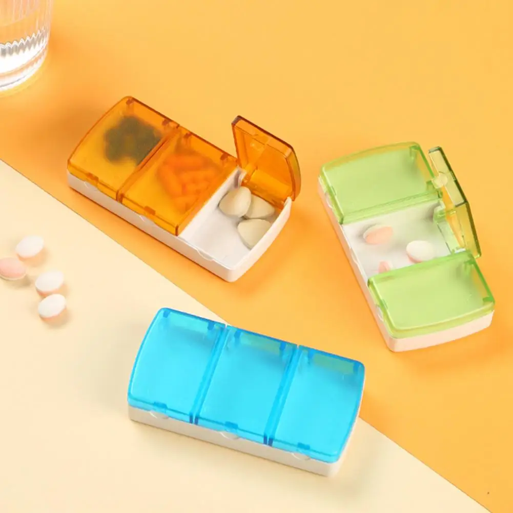 

Pill Dispenser Transparent Lid 3-Grid Storage Box Portable Pill Box Case Jewelry Capsule Container Household Supply Tablet Case