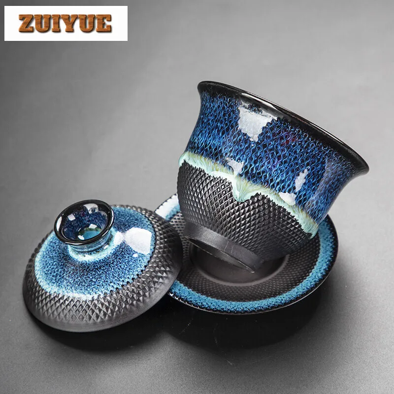 180ML Dehua Kiln Change Ceramic Gaiwan Tea Cup Handmade Tea Tureen Mugs Chinese Retro Set Accessories Master Cup Drinkware