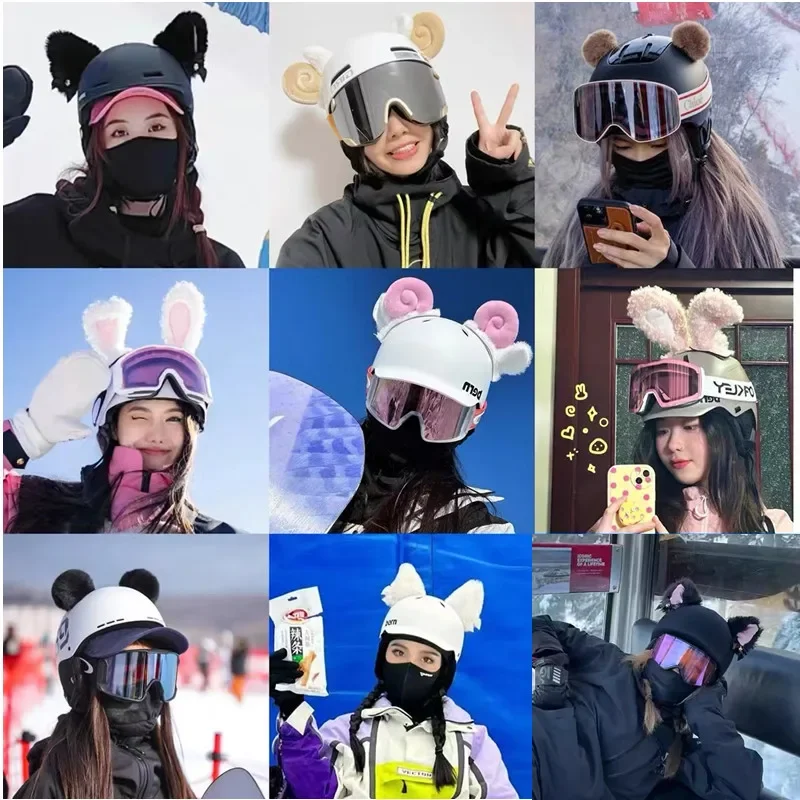 Cute Plush Cat Ears ski Helmet Decor Cycling Styling Cosplay Helmet Ornaments Decoration Headwear Stickers Accessories