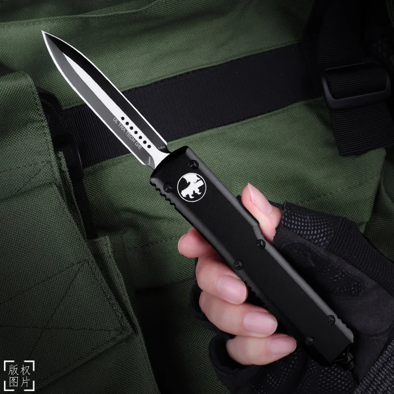 

MICRO ULTRA OTF TECH KNIFE UT UTX EDC Self Defense Tactical Pocketknives Black Coated D2 DE Blade ALL BLACK CNC Handle Top Ver