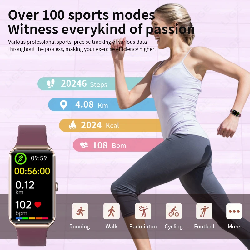 LIGE 2026 1.47” HD Smart Watch Women's Sports Fitness Bracelet Thermometer Health Monitor Waterproof Women Smartwatch For Androi