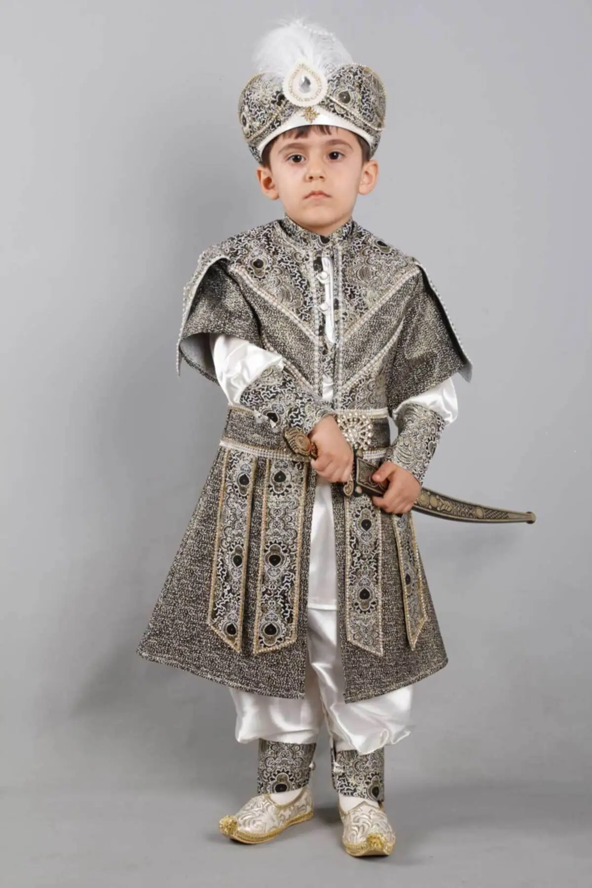 Kit Per Circoncisione Shixehzade Black Grey Cape Rawhide Sandals Kaftan Sword Circoncisione Wedding Boys Outfit Outfit,